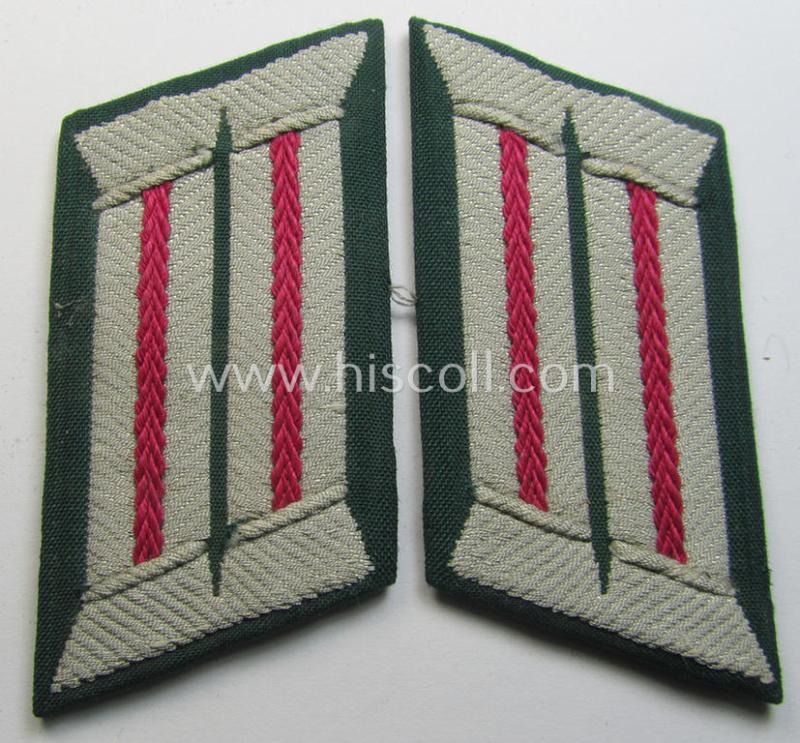 Superb, pair of WH (Heeres) (later-war-pattern) officers'-type collar-tabs (ie. 'Kragenspiegel für Offiziere') as executed in 'BeVo'-weave pattern as was intended for an officer serving within the: 'Veterinär-Truppen o. Generalsstab'