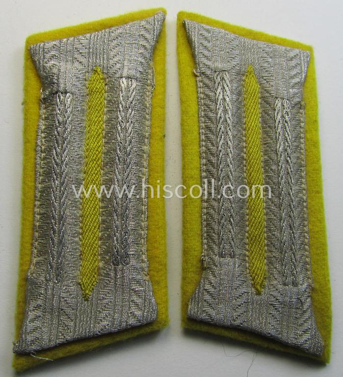 Attractive pair of WH (Heeres) EM- (ie. NCO-) type, so-called: 'Waffenrock'- (ie. dress-) collar-tabs (ie. 'Kragenspiegel') as piped in the bright-yellow branchcolour as was intended for usage by a: 'Soldat o. Uffz. einer Nachrichten-Abteilungs'