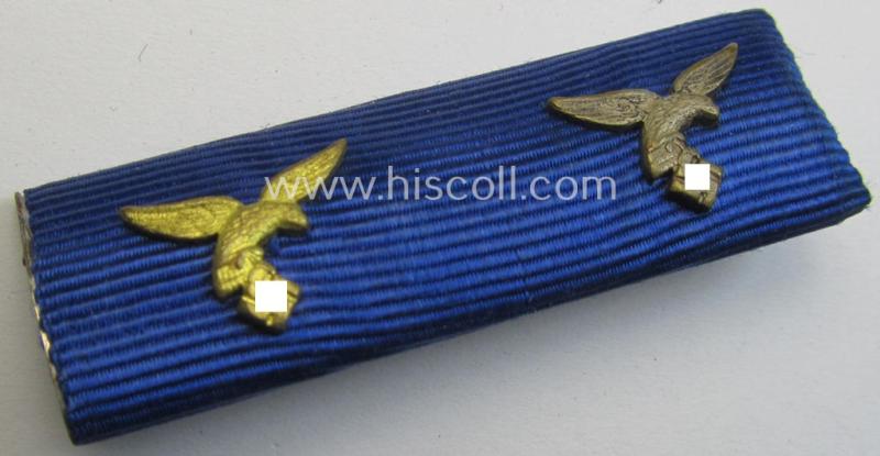 Neat, 2-pieced ribbon-bar (ie. 'Band- o. Feldspange') as was intended for two WH (Luftwaffe) 'Dienstauszeichnungen für 4 u. 12 Jahre Treue Dienste' (both having a miniature, golden- ie. silver-toned and/or 'down-tailed' eagle-device period-attached)