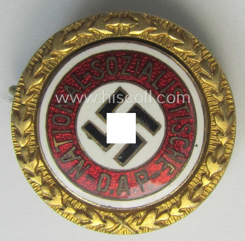 Stunning - and rarely seen! - 'Goldenes Ehrenzeichen der N.S.D.A.P.' (or: 'kleines Partei-Abzeichen für den Zivilanzug') being a smaller-sized- and non-maker-marked 'variant' showing the unique bearers'-number that reads: '96155'