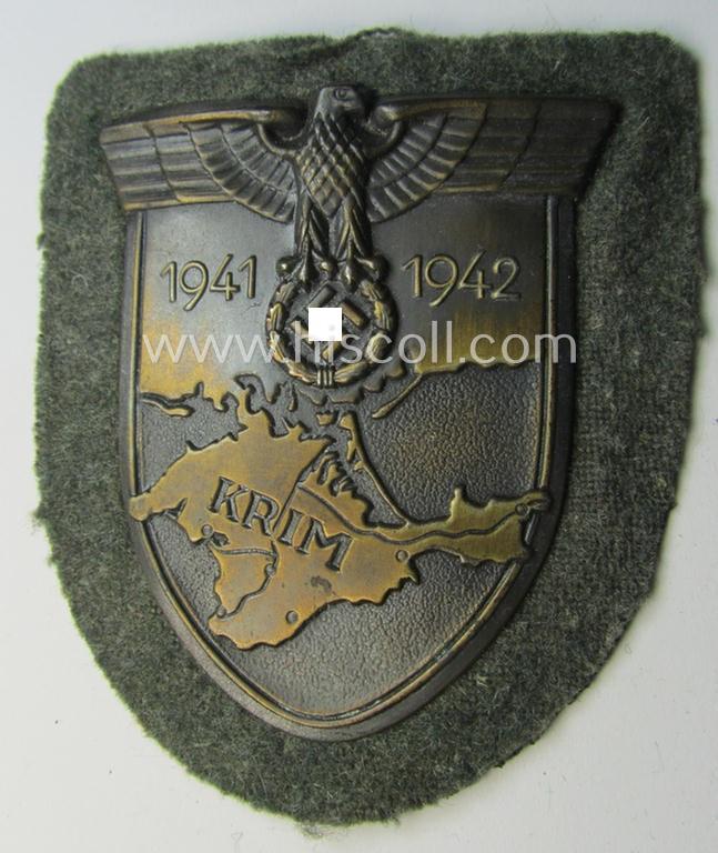 Stunning - truly worn and/or tunic-removed! - WH (Heeres ie. Waffen-SS) 'Krim'-campaign-shield (as was produced by the desirable maker: 'JFS' ie. 'Joseph Feix & Söhne') and that comes in a wonderful and/or fully untouched, condition