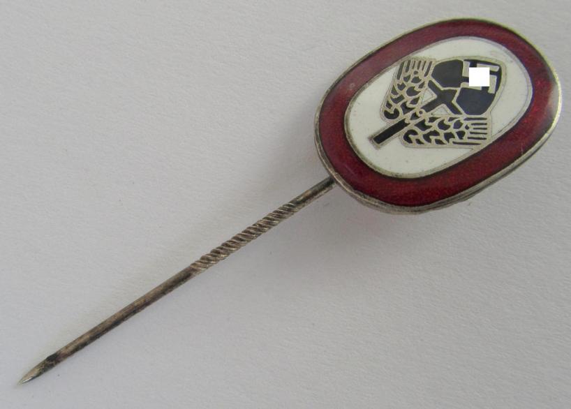 Neat, multi-coloured- and/or enamelled lapel-pin (aka: 'RAD-Erinnerungsnadel') being a neatly maker- (ie. 'RAD - P&L'-) marked example as was intended for the: 'Reichsarbeitsdienst der Männer (RAD/M)' 