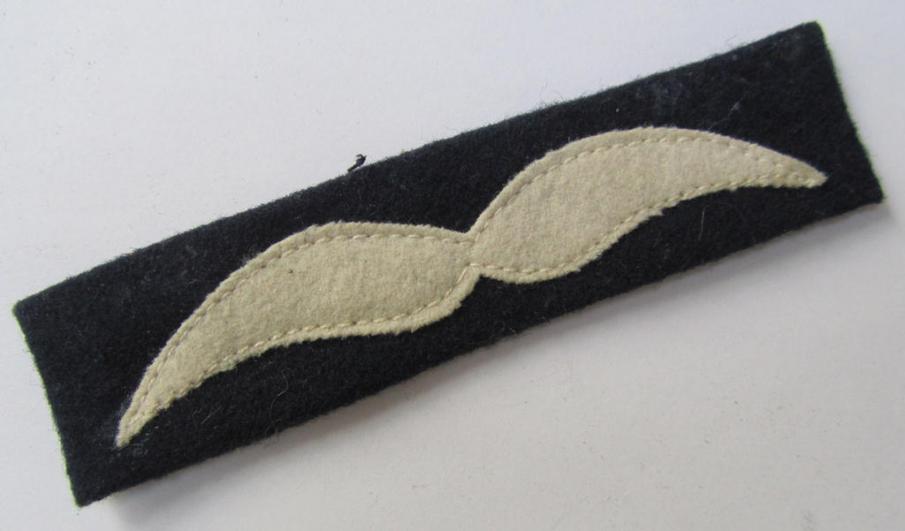 Neat - and actually scarcely encountered, albeit regrettably single! - WH (Luftwaffe), darker-blue-coloured- and/or woolen-based, NCO-type rank-patch (aka 'moustache'), as was intended for an: 'Unteroffizier'