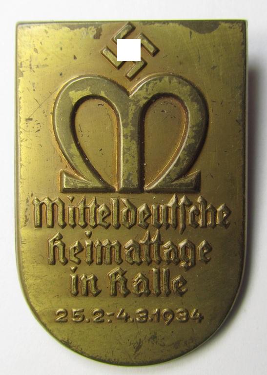 Commemorative, copper-based N.S.D.A.P.-related 'tinnie' being a non-maker-marked example showing the text: 'Mitteldeutsche Heimattage in Halle - 25.2. - 4.3.1934'