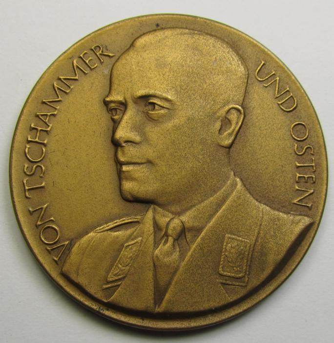 Golden-bronze-toned, so-called: 'Nichttragbarer Ehrenpreis des Reichssportführer von Tschammer und Osten' (ie. commemorative-plaque) entitled: 'Für hervorragende Leistung'