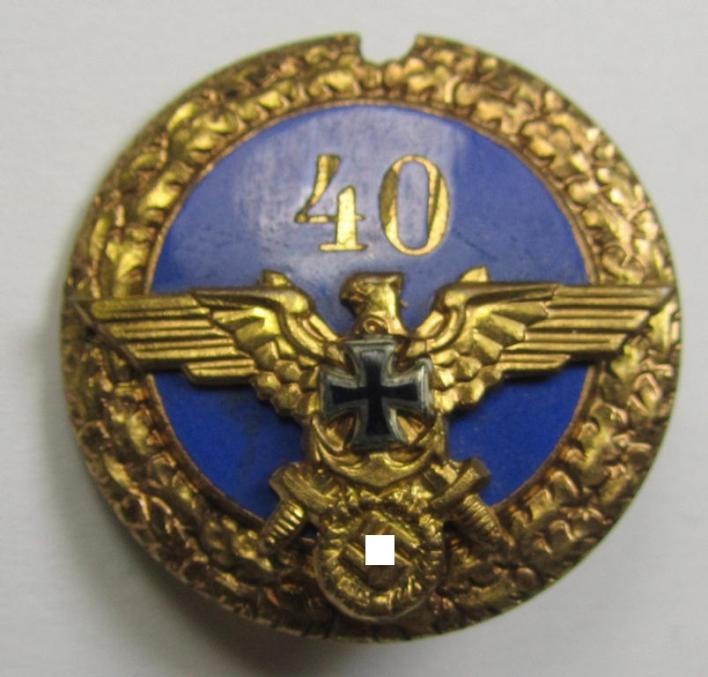 Attractive, bright-golden-toned membership lapel-pin (ie. 'Goldene Ehrennadel für 40 jährige Mitgliedschaft') within the: 'Nationalsozialistischer Deutscher Marinebund' (NSDMB) being a nicely preserved example