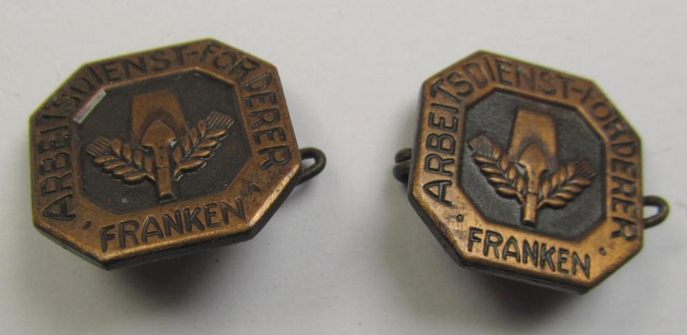 Membership-lapel-pin (ie. 'Abzeichen für fördernde Mitglieder der FAD Franken') as was intended for a member who officially supported the: 'Freiwilligen Arbeitsdienst' (ie. 'FAD') being a maker- (ie. 'Rzm 14'-) marked example