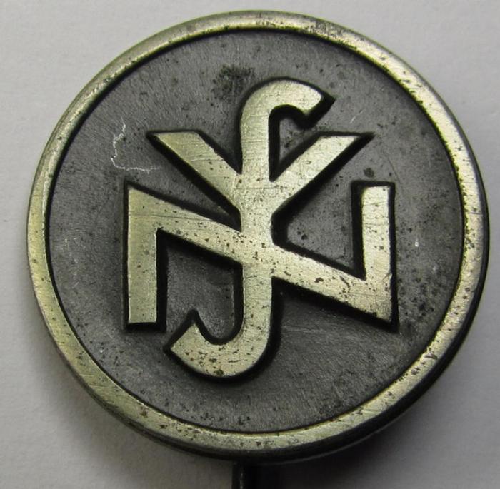 Attractive, so-called: N.S.V. (ie. 'Nationalsocialistische Volkswohlfahrt') membership-lapel-pin being an 'RzM - 35'-marked example as executed in silverish-black-toned 'Buntmetall'