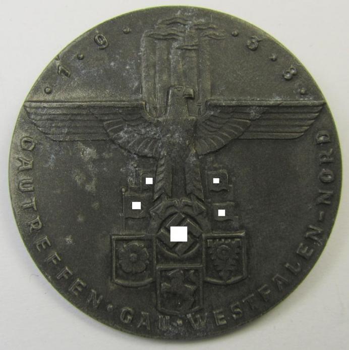 Zinc-based, so-called: N.S.D.A.P.-related day-badge (ie. 'tinnie') being a non-maker-marked example entitled: 'Gautreffen - Gau Westfalen-Nord - 1938'