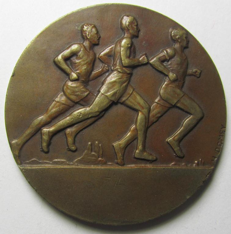 Superb, commemorative, unusually French-produced(!), bronze-based and/or WH-related sports-plaque (ie. 'Erinnerungs- o. nichttragbare Auszeichnungsplakette') showing the text: 'Wehrmacht-Sportwettkämpfe - Paris - 12.13.-9-1942'