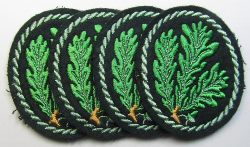 Attractive example of a WH (Heeres) so-called: 'Jäger'-armbadge, being a neatly machine-embroidered- and/or multi-coloured version as was executed on darker-green-coloured wool