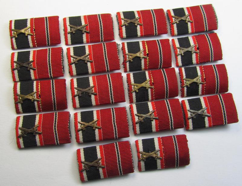 Two-pieced, WWII-period ribbon-bar (ie. 'Feld- o. Bandspange') as was intended for the combination: 'KvK II. Klasse mit Schwertern' and/or: 'Ost'-medal (ie. 'Medaille Winterschlacht im Osten 1941-42')