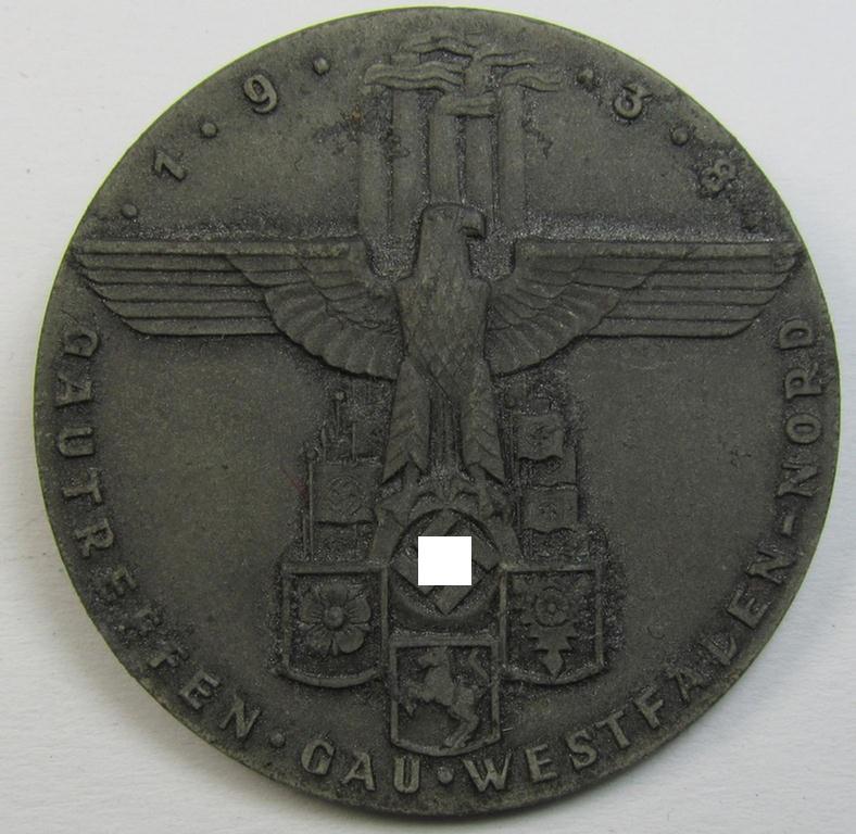 Aluminium-based, N.S.D.A.P.-related day-badge (ie. 'tinnie') as was issued to commemorate an: 'N.S.D.A.P.'-gathering ie. rally entitled: 'Gautreffen - Gau Westfalen-Nord - 1938'