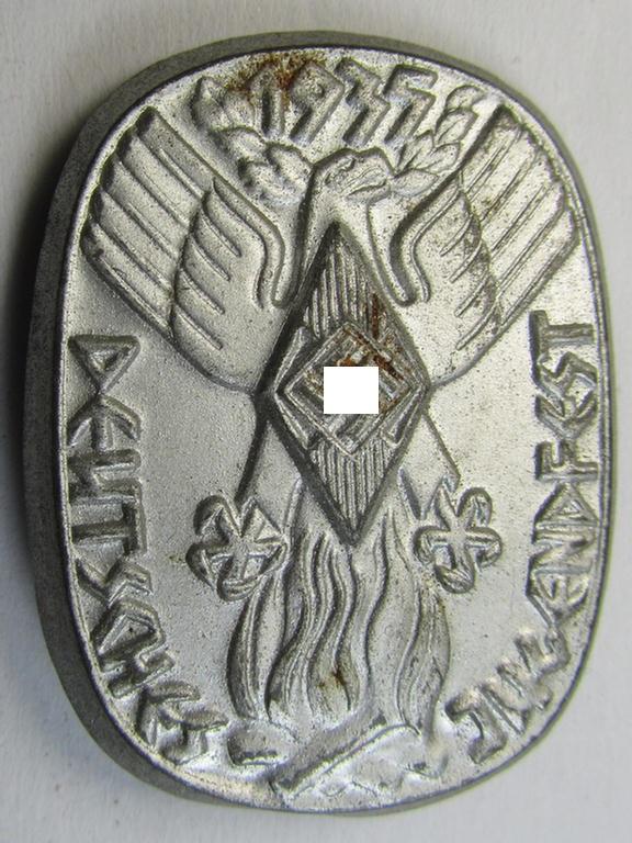 Neat - and nicely preserved! - HJ- (Hitlerjugend-) related day-badge (ie. 'tinnie' or: 'Veranstaltungsabzeichen') as was issued to commemorate participation in a HJ-related gathering ie. rally named: 'Deutsches Jugendfest 1935'