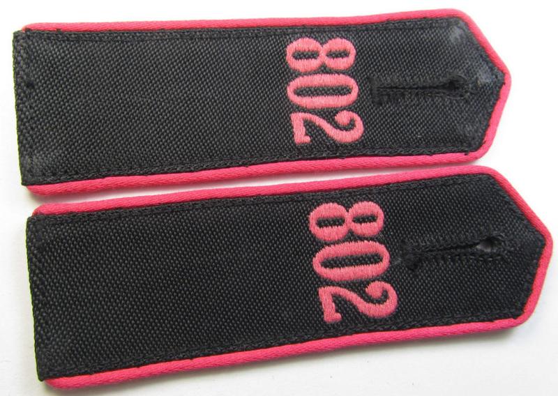 Hardly worn - and fully matching! - pair of bright-pink-piped so-called: 'Motor-HJ'-shoulderstraps as was intended for a: 'Hitlerjunge' who served within the 'Bann 802' (802 = 'Bann Lüben' situated in the 'Gebiet Ost-Schlesien'