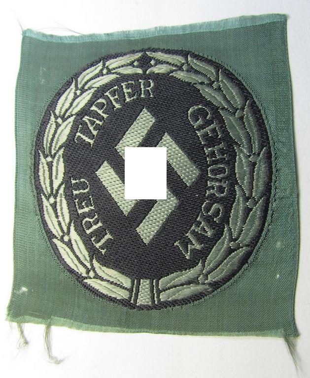 Attractive - and actually scarcely encountered! - (I deem) EM- (ie. NCO-) type, so-called: 'Schutzmannschaften' (or: 'Schuma') armshield as executed in greyish-coloured thread on a black-coloured- (ie. 'Polizei'-related-) background