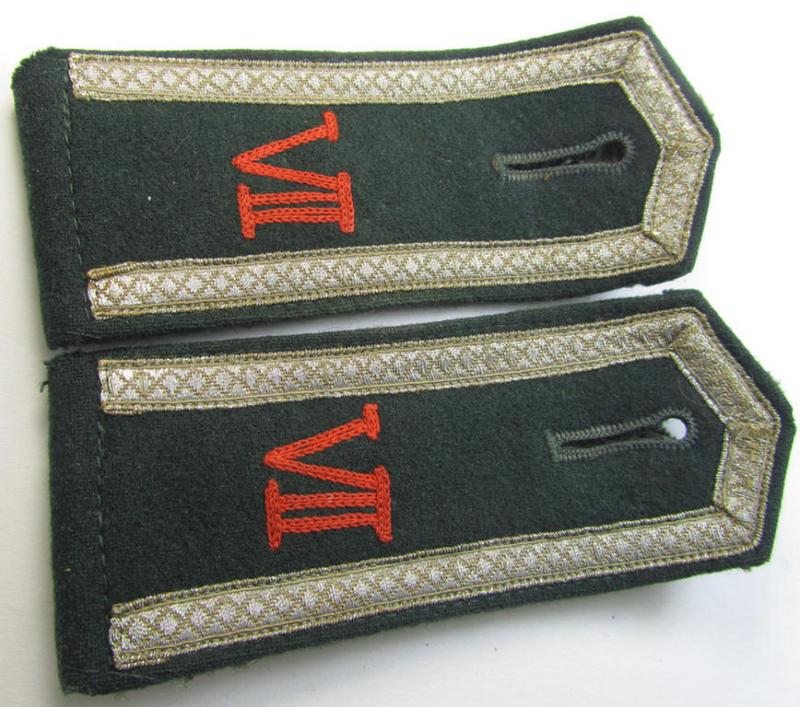 Superb - and fully matching! - early- (ie. pre-war-) period, WH (Heeres) 'cyphered' (pointed-styled) NCO-type (ie. 'M36'-pattern-) shoulderstraps as was intended for usage by an: 'Uffz. des Wehr-Ersatzdienstelle im Wehrkreises VII'