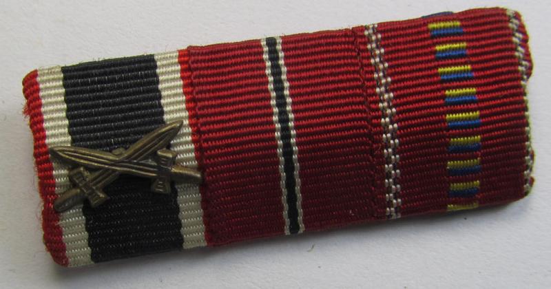 Neat, 3-pieced, WH (Heeres etc.) medal-bar (ie. 'Feld- o. Bandspange') showing resp. the ribbons for a: 'KvK II. Kl. m. Schw.', 'Ost'-medal and a: Romanian medal 'Kreuzzug gegen den Kommunismus'