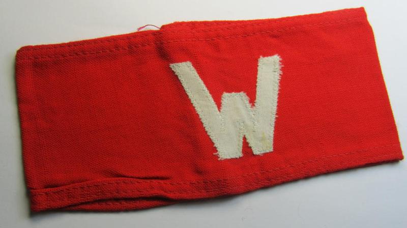 Attractive - and scarcely found! - EM- (ie. NCO-) pattern, 'Reichsluftschutzbund' (ie. 'RLB'-) service-armband showing a period-attached capital 'W'-character as was intended for usage by a member serving as an: 'RLB-Wache'