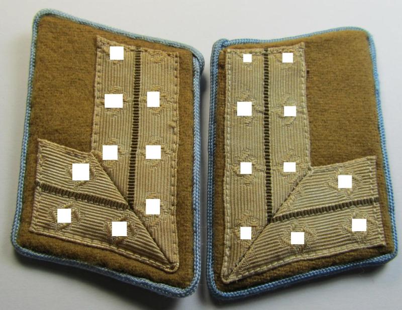 Fully matching pair of N.S.D.A.P.-type collar-patches (ie. 'Kragenspiegel für pol. Leiter') being a pair as was intended for an: 'N.S.D.A.P.-Hauptstellenleiter' at 'Orts'-level that still retains its period-attached 'RzM'-etiket