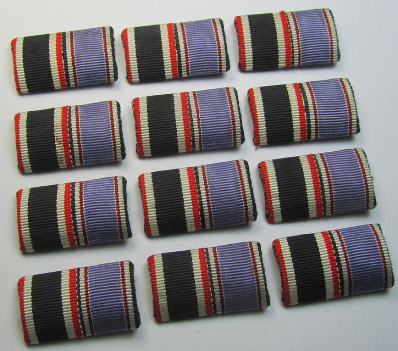 Neat two-pieced, WWII-period ribbon-bar (ie. 'Feld- o. Bandspange') as was intended for the combination: 'KvK II. Klasse ohne Schwertern' and a: 'Luftschutz-Ehrenzeichen 2. Stufe'