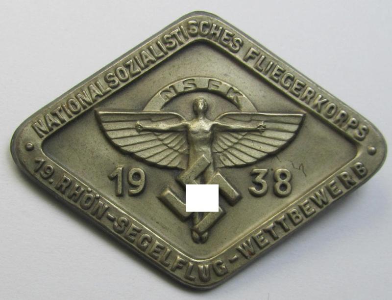 Silver-toned, N.S.F.K.-related day-badge (ie. 'tinnie') being a non-maker-marked example as was issued to commemorate a specific meeting ie. national rally entitled: '19. Rhön-Segelflug Wettbewerb 1938'