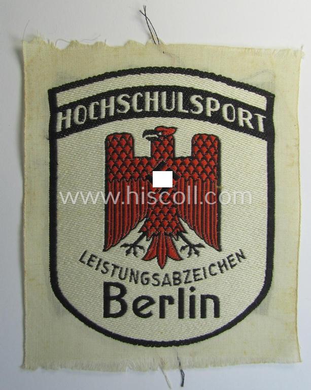 Attractive - and unusually seen! - linnen-based and/or 'BeVo'-woven sports-patch (ie. 'Leistungsabzeichen') as was specifically intended for usage by members serving within the: 'Berliner Universität'