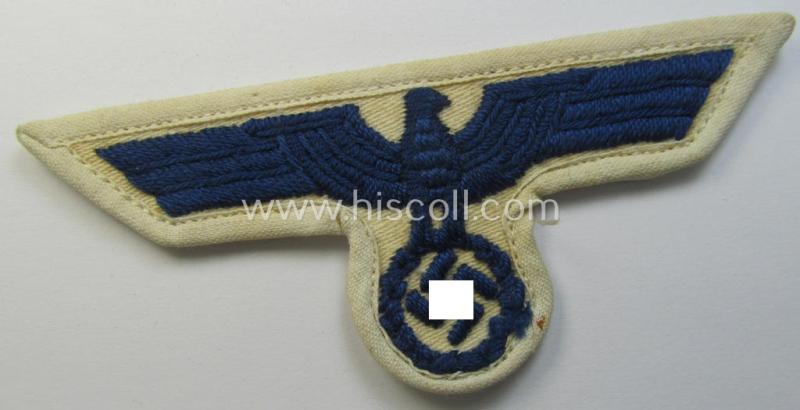 Neat, WH (KM) enlisted-mens'- (ie. NCO-) type, machine-embroidered breast-eagle as executed in darker-blue-coloured- and/or linnen-based material as was specifically intended for usage on the various white-coloured KM-tunics