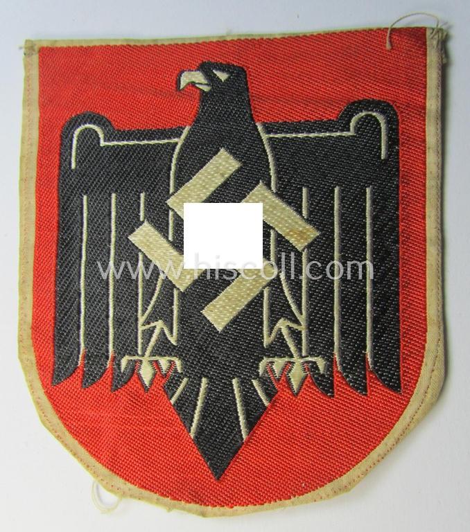 Superb - and just moderately used! - example of a neatly machine- (ie. 'BeVo'-) woven so-called: N.S.R.L.- (ie. 'NS Reichsbund für Leibesübungen'-) related sports'-tunic-patch