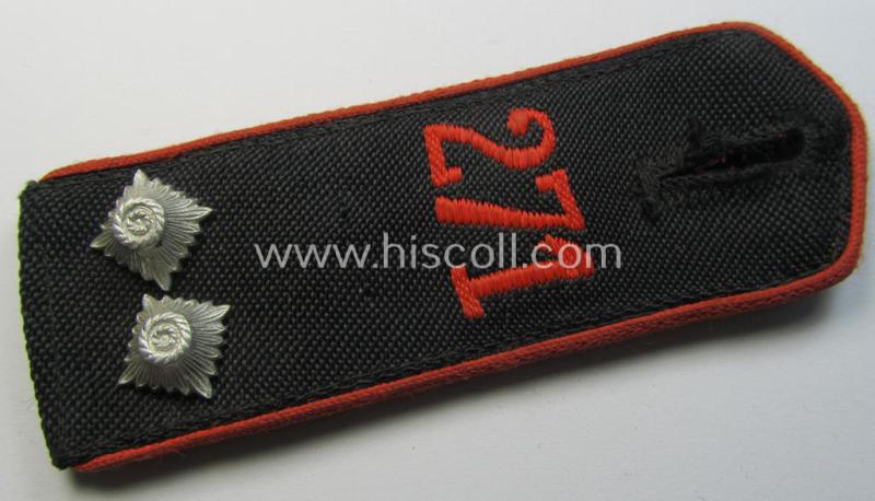 Moderately worn - albeit regrettably single! - bright-red-piped so-called: 'Allgemeine-HJ'-shoulderstrap as intended for an: 'HJ-Scharführer' who served within the 'Bann 271' (271 = 'Bann Lüneburger Heide' situated in the 'Gebiet Nord Nordsee')