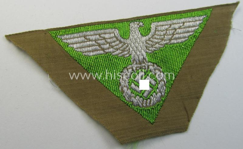 Neat, SA-related cap-eagle as was intended for the: 'Lagermütze' (ie. side-cap) being an example as woven in light-green on a brownish-coloured background and as such intended for members within the: 'SA-Gruppe Pommern o. Thüringen'