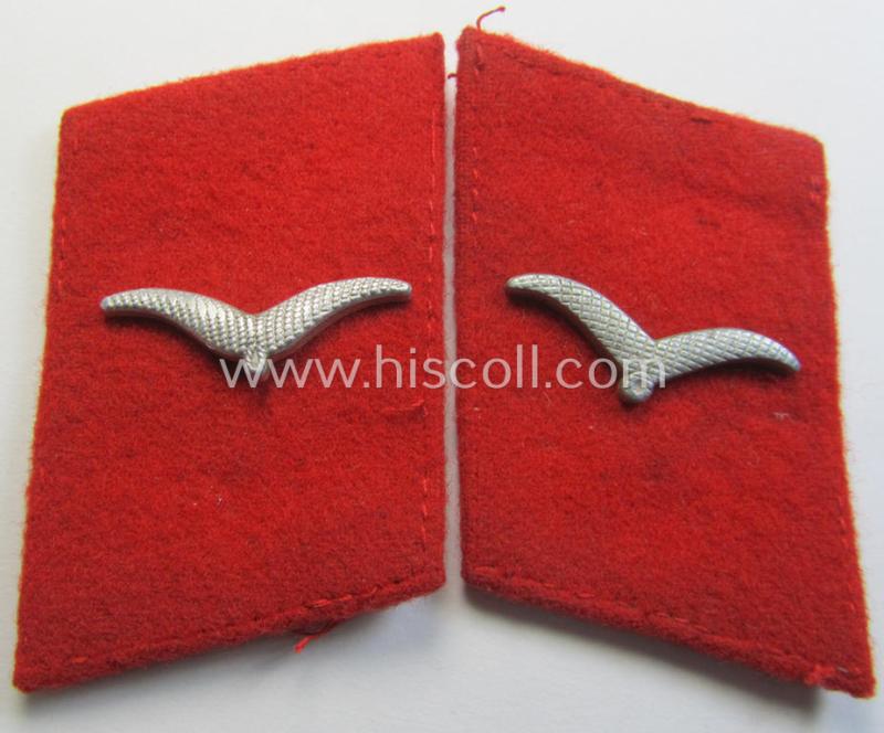 Truly worn - and fully matching! - pair of WH (Luftwaffe) bright-red-coloured, EM- (ie. NCO-) type collar-patches (ie. 'Kragenspiegel') as was intended for usage by a member within a: 'Flak-Artillerie'-regiment ie. unit