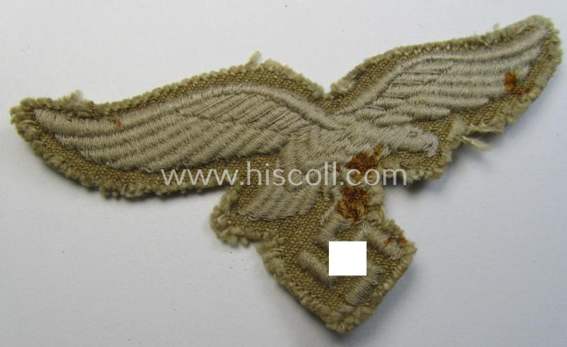 Superb - clearly used and actually very scarcely found! - WH (Luftwaffe) 'tropical'-issued- (ie. DAK or 'Deutsches Afrika Korps'-related) EM- ie. NCO-type breasteagle as was specifically intended for usage on the tropical-tunics