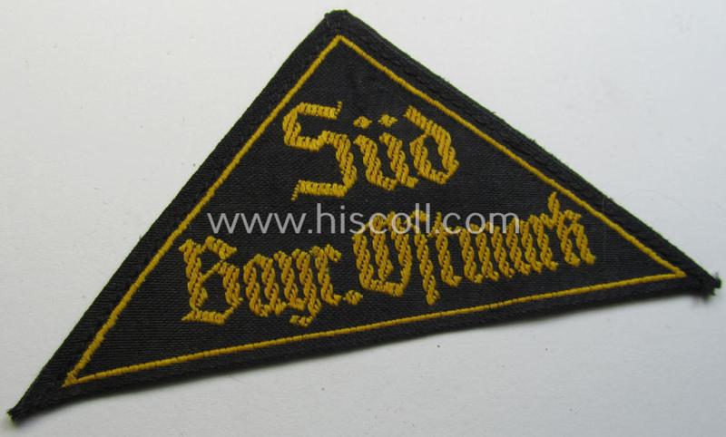 Attractive - and not that easily found! - 'HJ' ('Hitlerjugend') district-triangle (ie. 'Gebietsdreieck') entitled: 'Süd Bayr. Ostmark' (being a clearly used- ie. worn example that regrettably misses its 'RzM'-etiket)