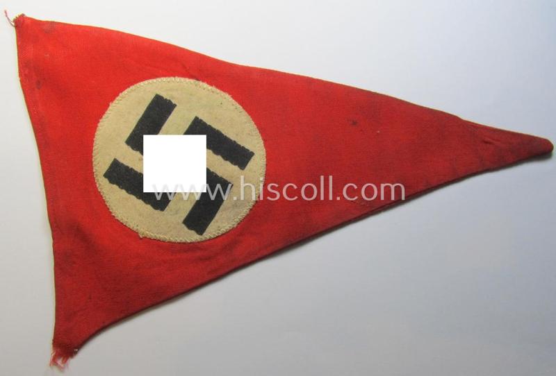 Attractive - 'patriotic-styled'- and/or truly nicely woven! - white- and red-coloured N.S.D.A.P.-related vehicle- ie. bicycle-flag (ie. 'Fahrrad-Fahne') depicting a double-sided ('BeVo'-like) woven swastika-patch