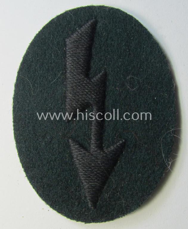 WH (Heeres) trade- and/or special-career-insignia ie. hand-embroidered 'signal-blitz' being a nicely maker- (ie. 'B.L.WH/M.'-) marked example as executed in black linnen as was specifically intended for a soldier within the: 'Pionier-Truppen'