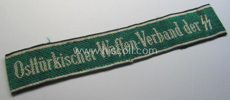 Neat - albeit clearly shortened - Waffen-SS 1943/44-pattern- and neatly 'BeVo'-woven cuff-title (ie. 'Ärmelstreifen') that is entitled: 'Osttürkischer Waffen-Verband der SS'