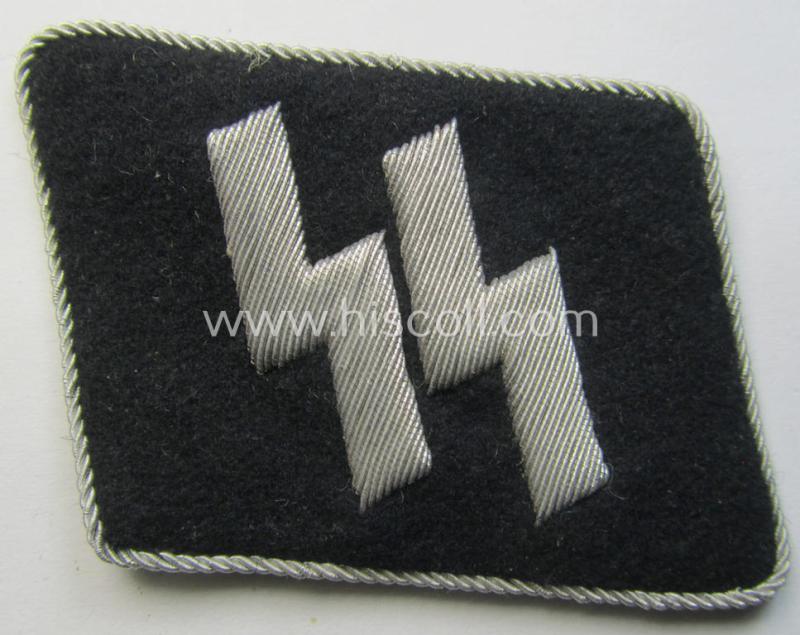 Superb - rarely encountered and neatly hand-embroidered! - 'Waffen-SS' officers'-pattern 'runes'-collar-tab (ie. 'Kragenspiegel für Führer der Waffen-SS') that comes in a wonderful- (ie. 'virtually mint'!), condition