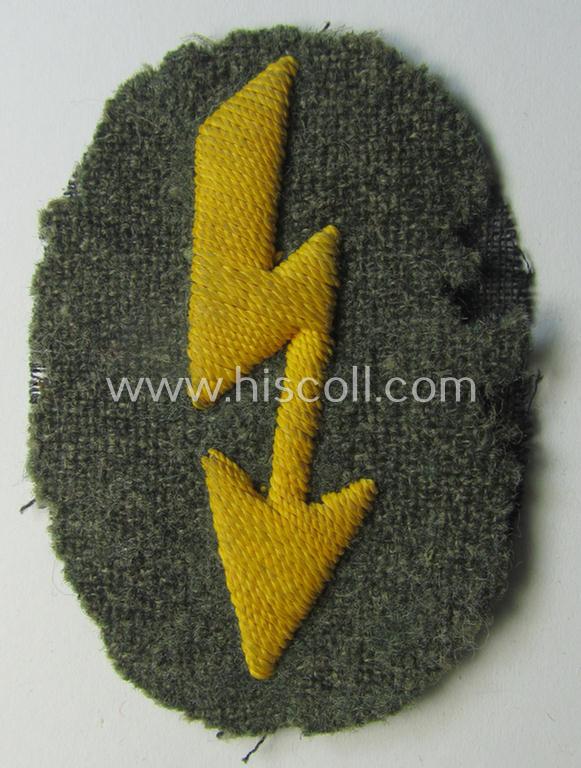WH (Heeres) trade- and/or special career insignia ie. hand-embroidered signal-blitz (being a non-maker-marked example as executed in bright-yellow) as was intended for a soldier serving within the: 'Nachrichten-Truppen'