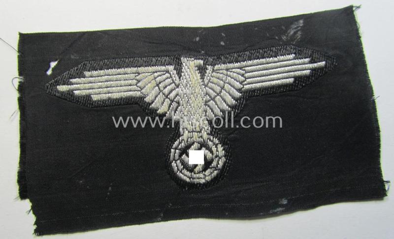 Stunning, Waffen-SS officers-type woven arm-eagle (ie. 'Ärmeladler für Führer der Waffen-SS') as executed in the neat flat-wire 'BeVo'-weave-pattern as was intended for an officer who served within the SS-troops throughout the war
