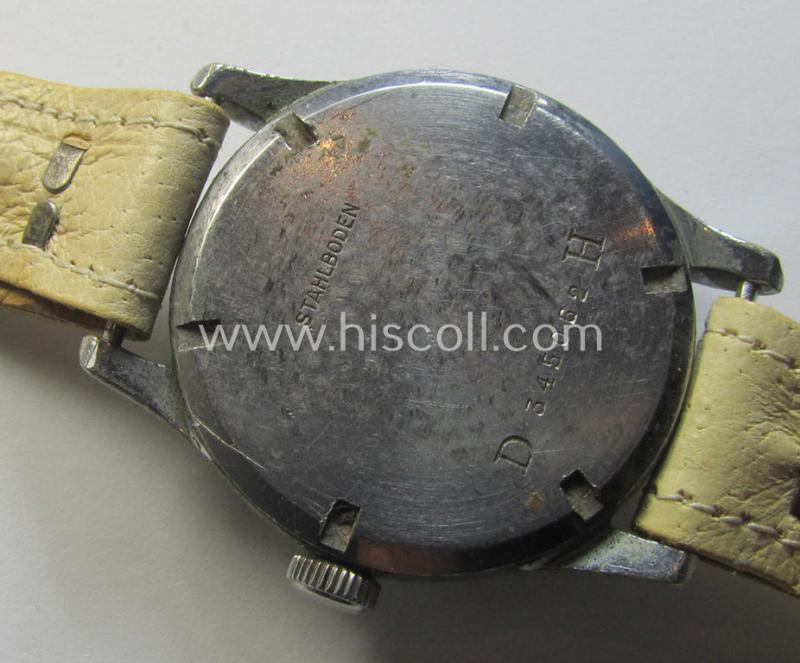 Superb - and scarcely encountered! - WH (Heeres, LW etc.) WWII-period wrist-watch (or: 'Dienstuhr') of the make: 'Grana' having an engraved number: 'D345062H' on its back (and that comes in a still functional condition)