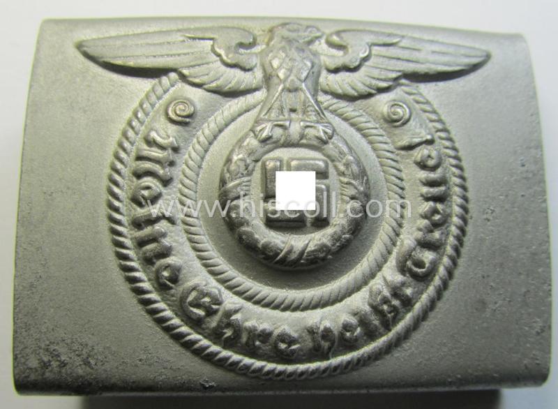 Superb, Waffen-SS enlisted-mens'- (ie. NCO-) type) steel-based belt-buckle (being a typical, unmarked: 'Overhoff & Cie'-example) that comes in an issued- (and only minimally used- ie. worn-), condition