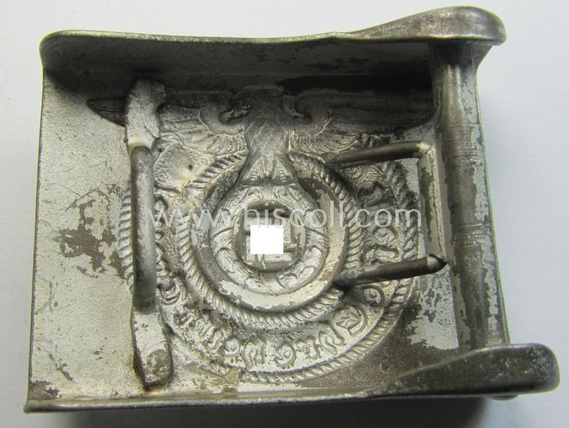 Superb, Waffen-SS enlisted-mens'- (ie. NCO-) type) steel-based belt-buckle (being a typical, unmarked: 'Overhoff & Cie'-example) that comes in an issued- (and only minimally used- ie. worn-), condition