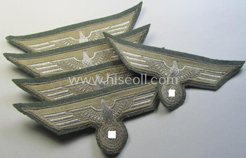 Superb, WH (Heeres) breast-eagle as executed in 'BeVo'-type-, so-called: 'flat-wire'-weave-pattern and pre-mounted on field-grey-coloured wool as was specifically intended for usage by soldiers (ie. NCOs) on their dress-tunics (ie. 'Waffenröcke')