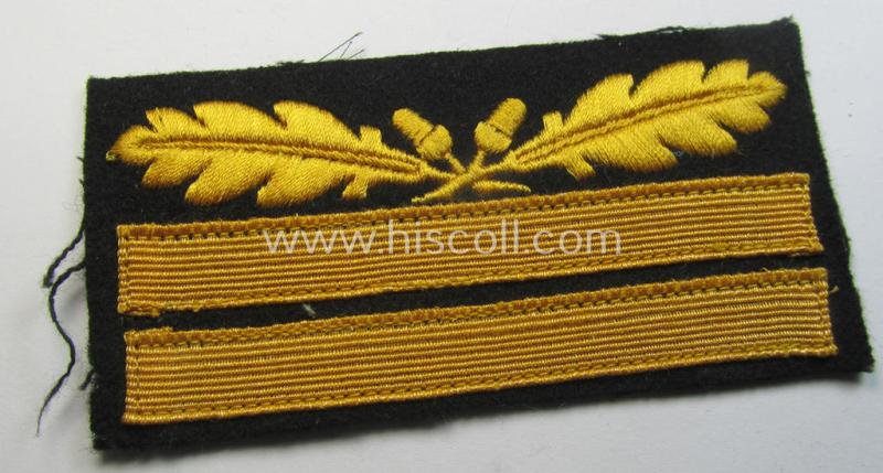 Attractive - albeit regrettably single! - officers'-pattern, WH (Heeres o. Waffen-SS) rank-insignia-bar (for usage on the various camouflaged-uniforms) as was used by an officer holding the rank of: 'Generalleutnant' (ie.: 'SS-Gruppenführer')