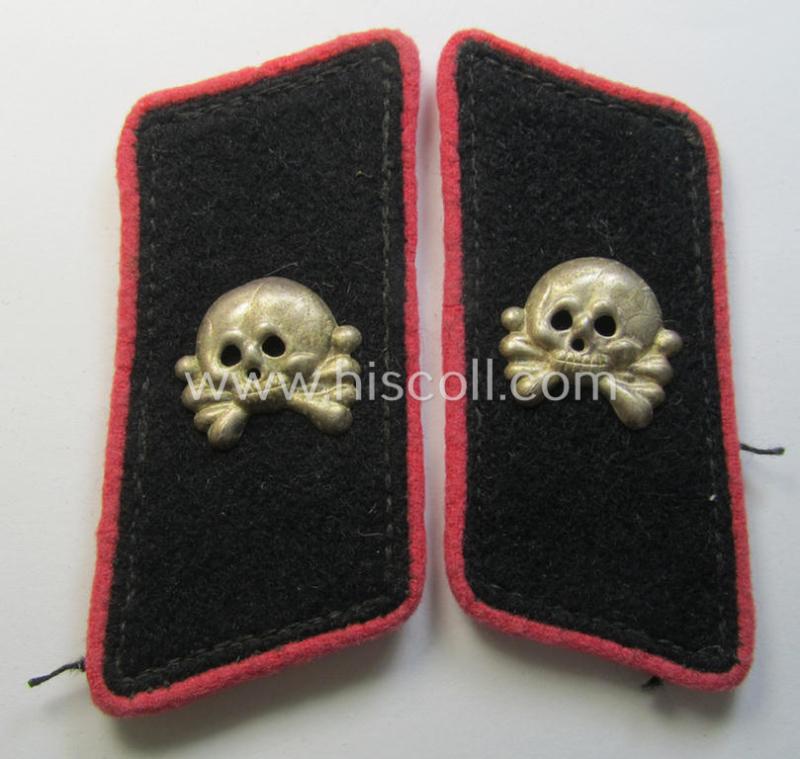 Superb - and fully matching! - pair of early- (ie. pre-war-) period, WH (Heeres) black woolen-based- and/or bright-pink-piped 'Panzer'-collar-tabs, each having a 'Buntmetall'-based skull-device (ie. 'Totenkopf') period-attached