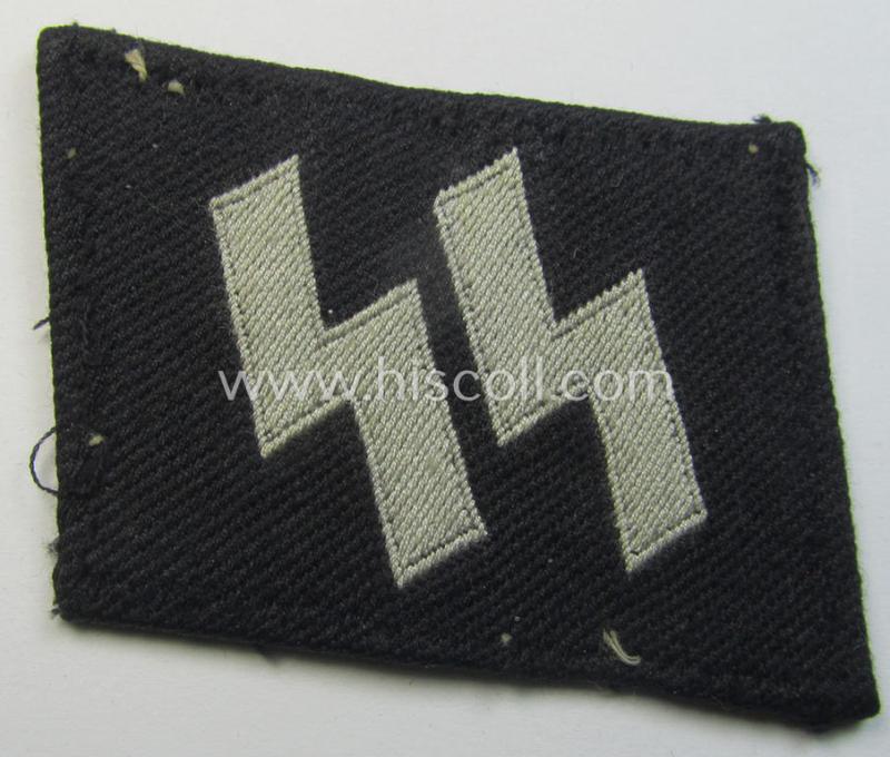 Superb - and truly worn! - Waffen-SS - so-called: 'BeVo'-woven, enlisted-mens'- (ie. NCO-) type so-called: 'Runes'-collar-tab as was intended for usage by the soldiers (ie. NCOs) of the Waffen-SS throughout the war