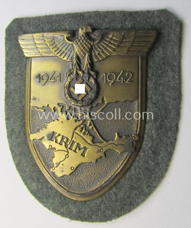 Superb - and very nicely preserved! - WH (Heeres ie. Waffen-SS) 'Krim'-campaign-shield (as was produced by a by me unidentified maker) and that comes in a presumably issued - albeit 'virtually mint', condition