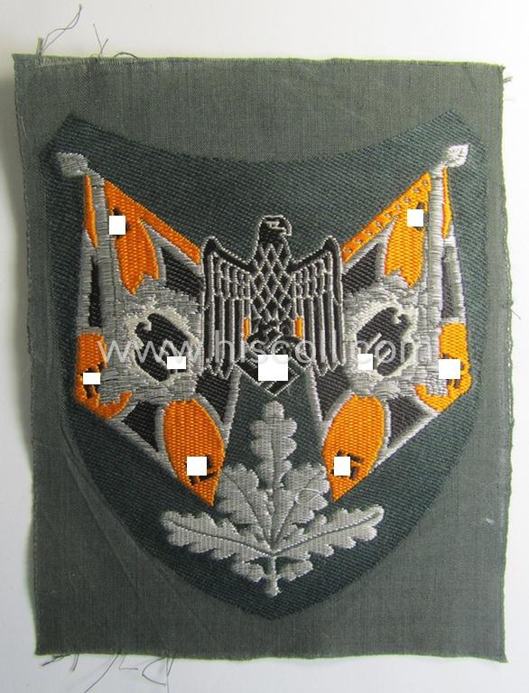 Superb - and scarcely encountered! - WH (Heeres), flat-wire- (ie. 'BeVo'-) woven 'Ärmelabzeichen für Fahnenträger des Heeres' as was intended for a soldier (ie. NCO) who served within a: 'Aufklärungs- o. Kavallerie'-unit