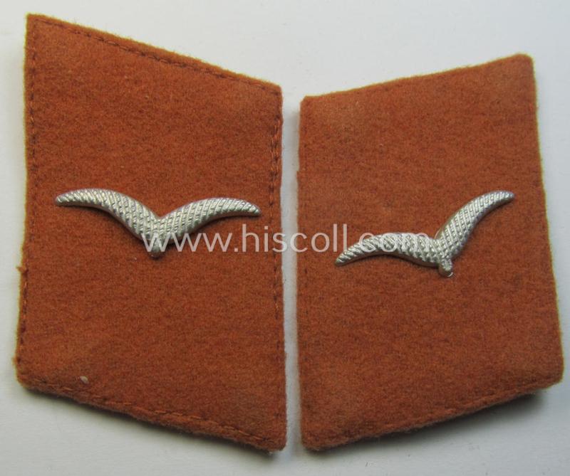 Fully matching pair of WH (Luftwaffe) rust-brown-coloured, EM- (ie. NCO-) type collar-patches (ie. 'Kragenspiegel') as was intended for usage by a member within a: 'LW-Nachrichten' (ie. signals-) regiment or unit